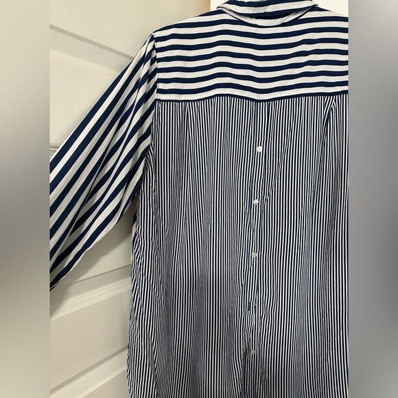 Jane+Delancey Sz L Blue & White Striped Button Up - Picture 4 of 16